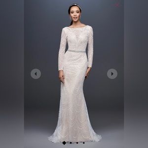 David’s Bridal allover sequin art deco sheath wedding dress galina signature new